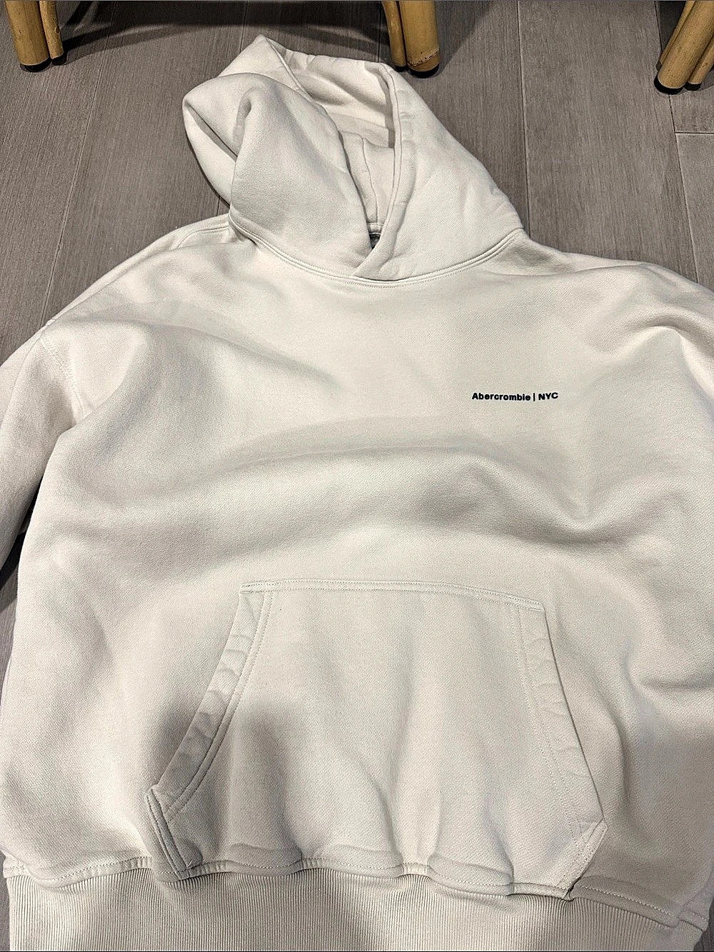 Abercrombie & Fitch SoftAF NYC Graphic Popover Hoodie Cream Medium